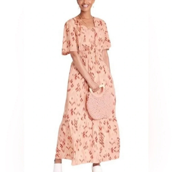 Knox Rose Long Boho Keyhole Neck Tie Pink Peach Maxi Dress Size Medium EUC - Picture 1 of 14